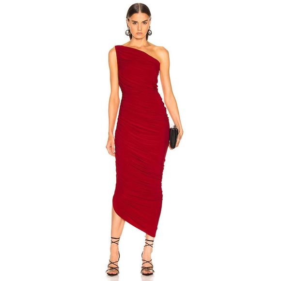 Norma Kamali Diana Grecian One Shoulder Ruche Gown - Picture 1 of 9